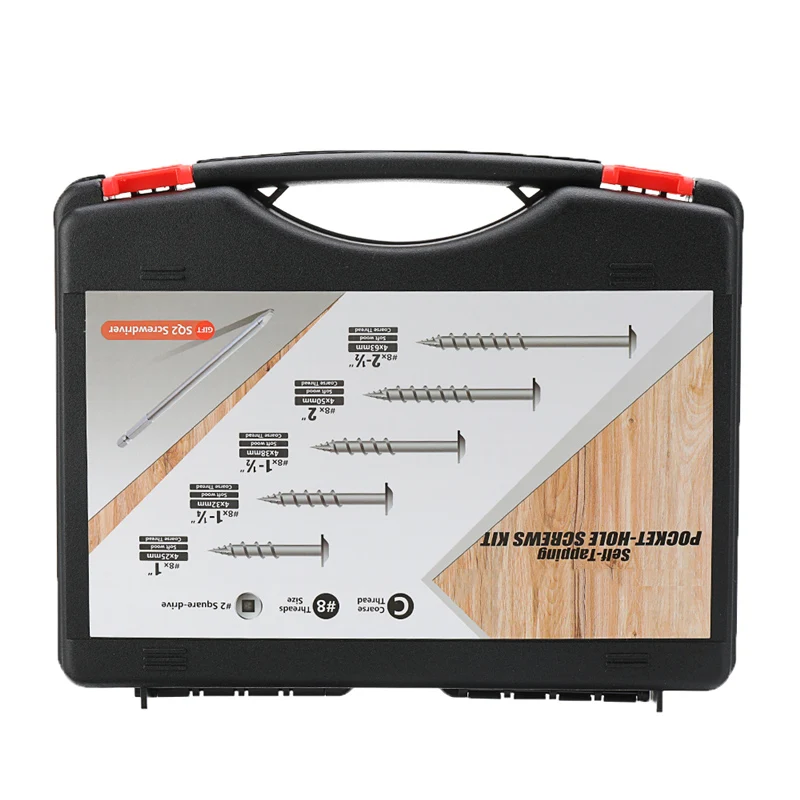 

552pcs Self Tapping Pocket Hole Screws Kit SQ2 Square Driver Or PH2 Cross Driver 25/32/38/50/63mm Screws with Screwdriver Bit