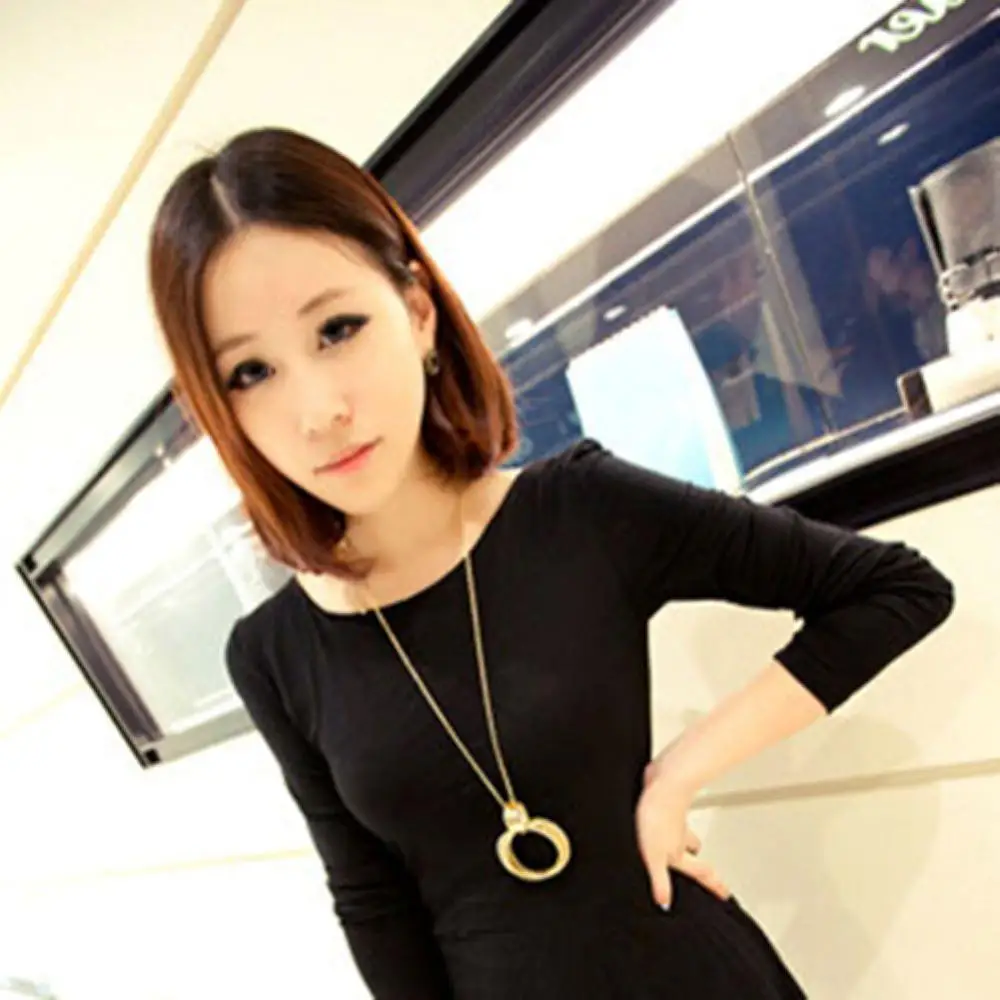 Женская мода золотой тон Мульти плетение обод кольцо подвеска цепочка длинное