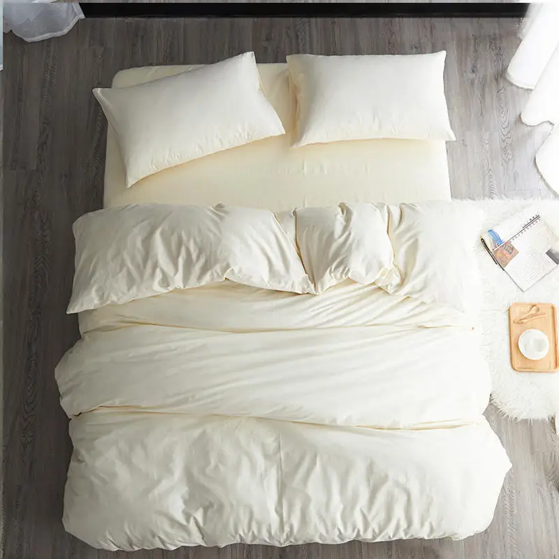 

Pure Color Bedding Set Simple Jet Pure Cotton Duvet Cover Sheet Four-piece Hotel Pure White Beige Comfortable Soft Suit