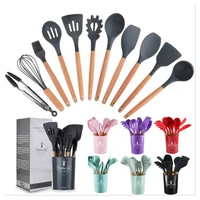 silicone kitchenware cooking utensils set non stick cookware turner whisk beaters wooden handle kitchen cooking tool set