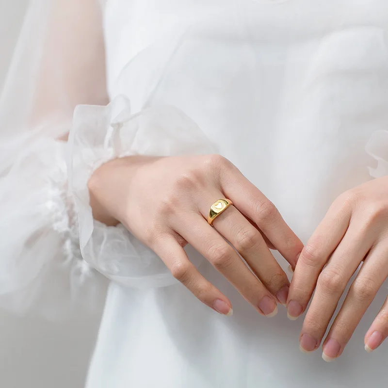 Trusta настоящее милое 925 пробы Серебряное кольцо Золотое сердце/снег выгравировано