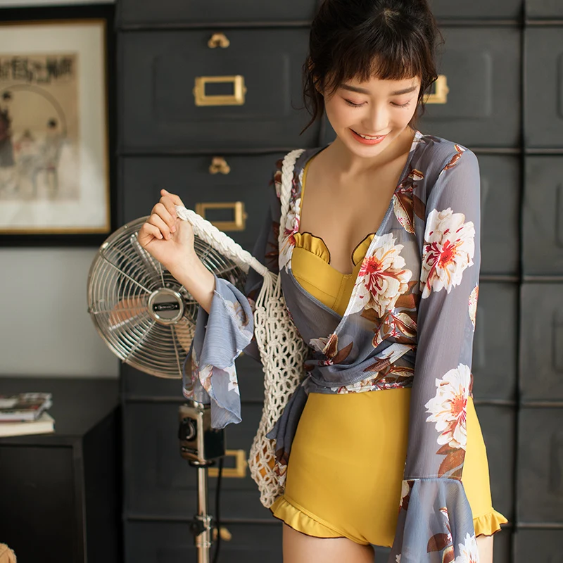 Женский слитный купальник с принтом купальный костюм пляжная одежда накидкой