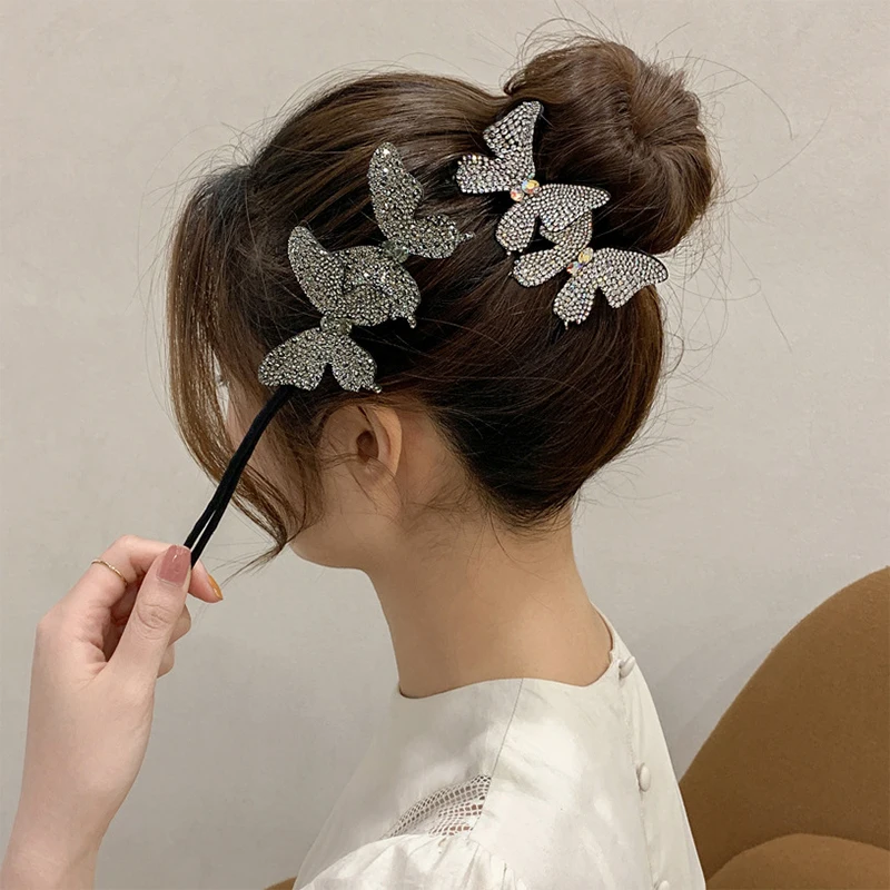 

Rhinestone butterfly Hair Artifact hair stick Pins Clips headdress Women Hair device braided Accessory