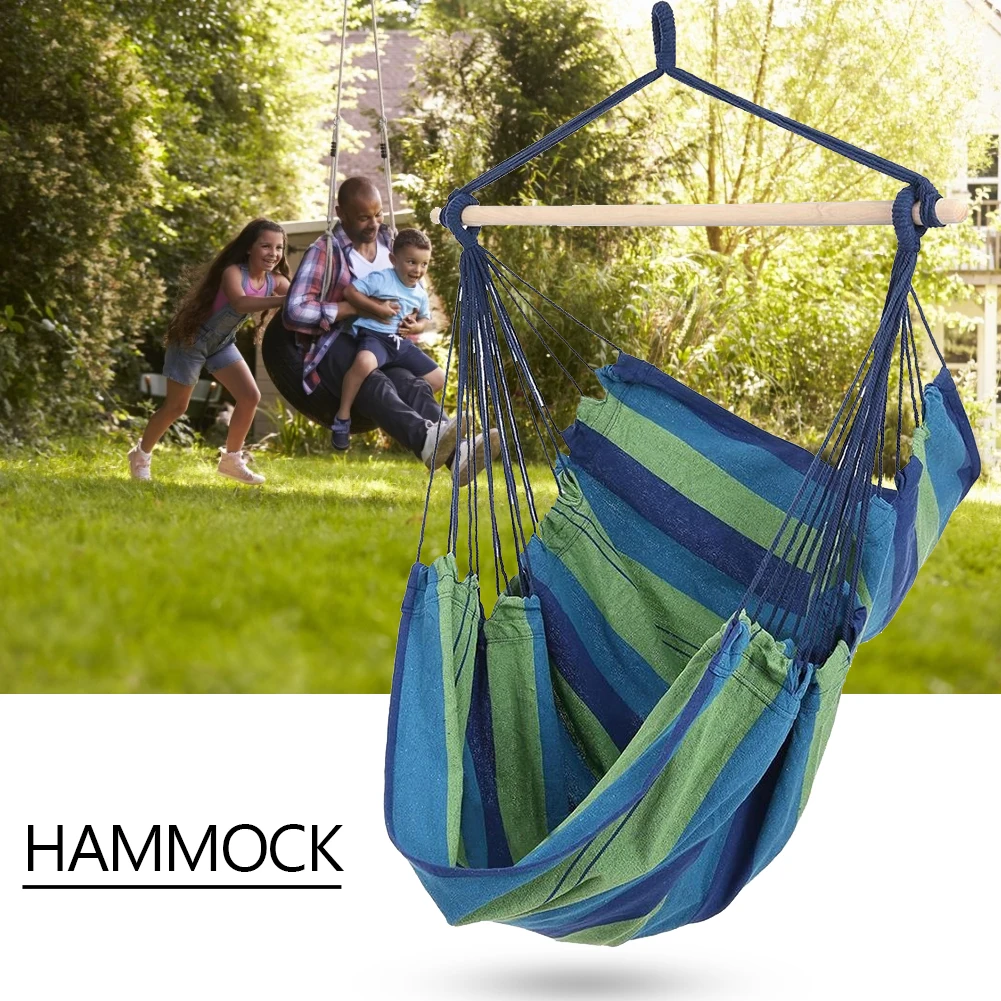 

Portable Canvas Hammock Leisure Stripe Hanging Chair Swing Hiking Camping Hammock Outdoor Garden Hanging Bed for Travel