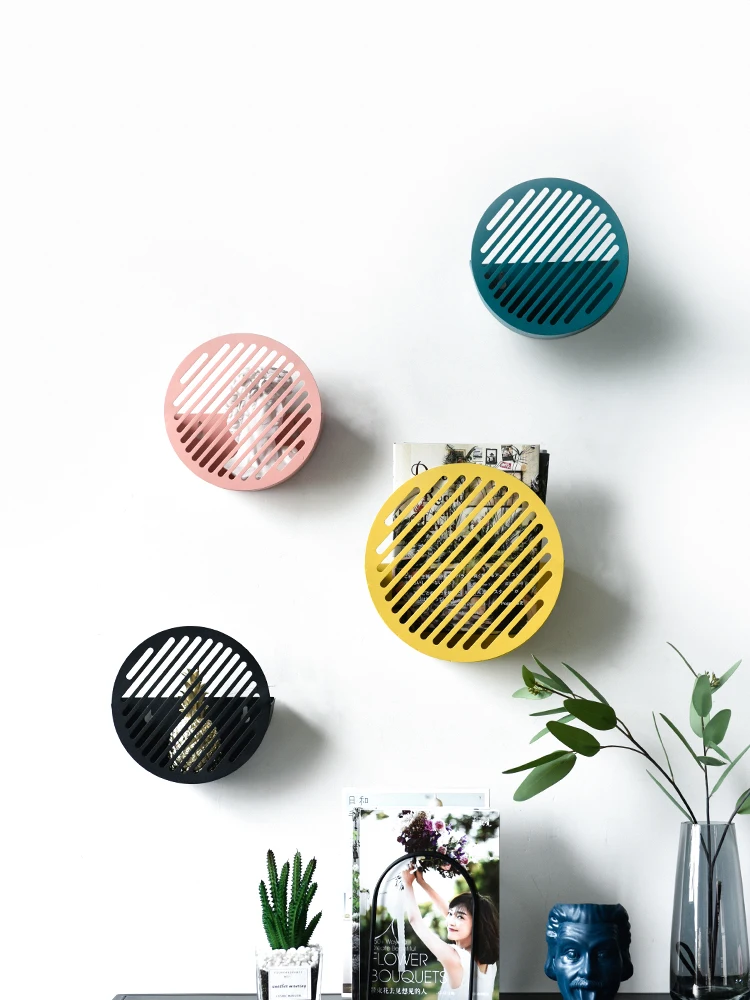 Nordic Morandi Iron Art Round Shelf Wall sticker chrismas Decoration portas Living Room Background Magazine Accepts Bookshelves | Дом и сад
