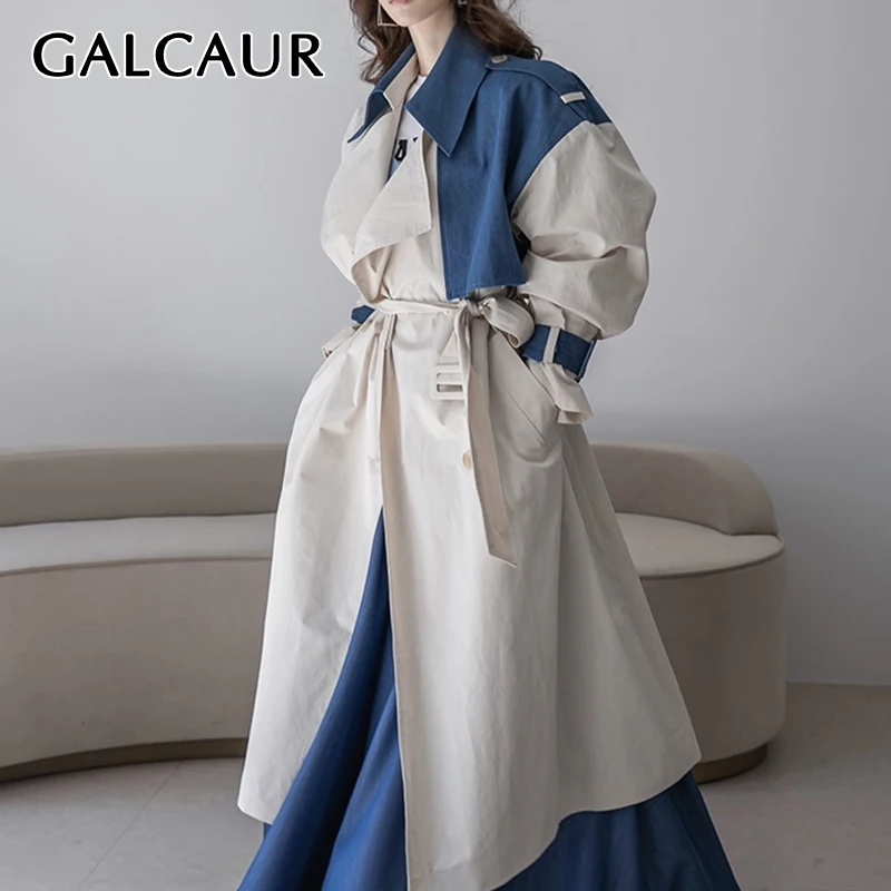 

Женское Прямое пальто GALCAUR, однобортное Свободное пальто с отложным воротником, длинным рукавом и поясом, пальто для женщин