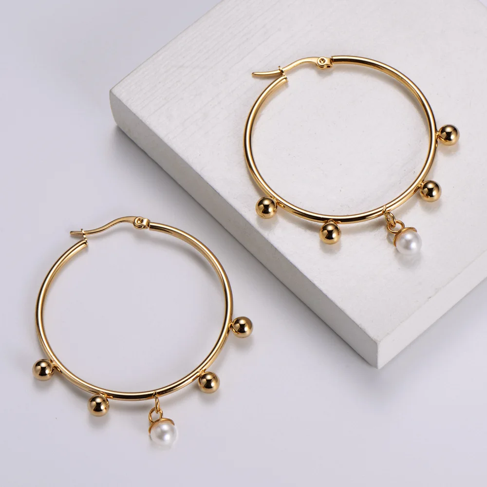 

INS Bead Ball Big Hoop Earrings for Women Statement Jewelry Stainless Steel Earrings for Women Hoops Acsesoris Kolczyki Piercing