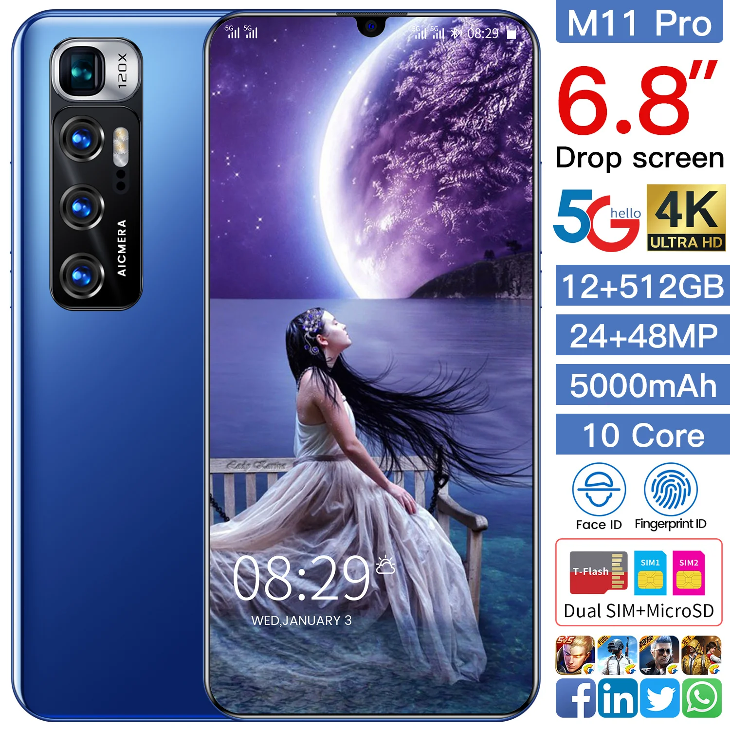 

6.8 Inch HD Big Screen Smart Phone CECTDIGI M11 Pro 12+512GB Android 10 Smartphone Unlocked Dual Sim Cheap Mobile Phone