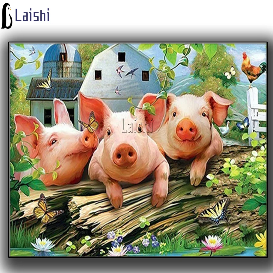 

Алмазная живопись, мультфильмы, животные, свинка, вышивка крестиком, полная квадратная круглая вышивка, красочная ручная работа, домашний д...