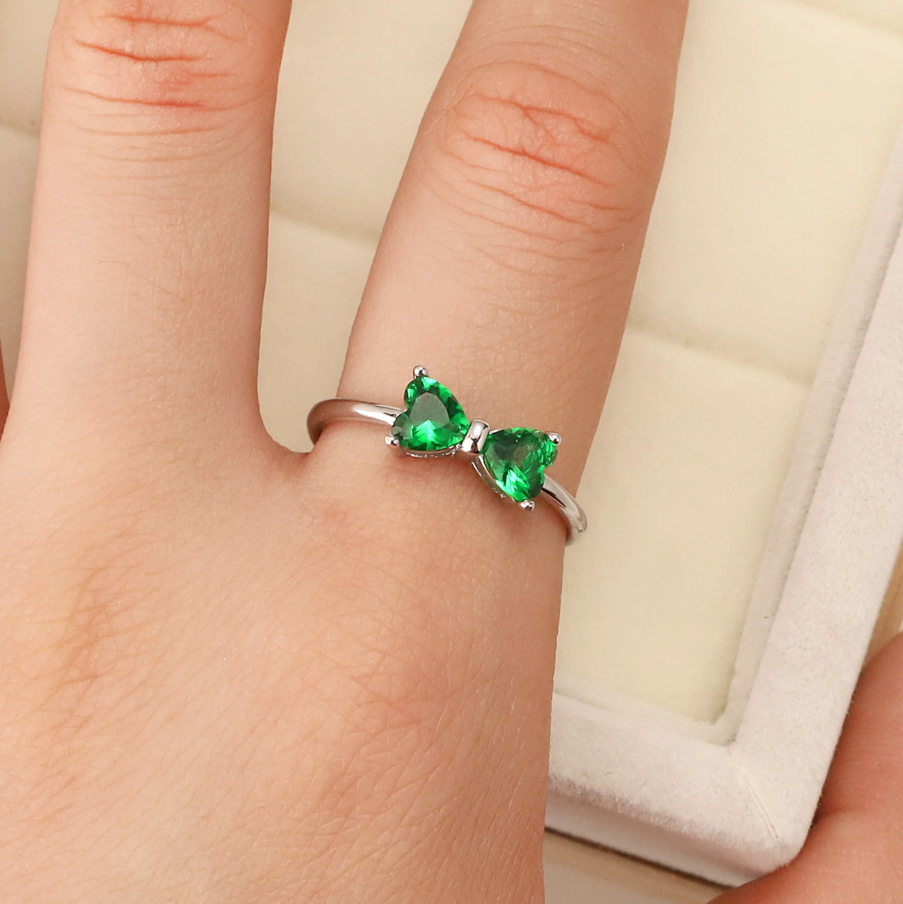 

2020 Fashion New S925 Silver Ring Bow Double Heart Ring White Gold Female Simple Personality Wedding Romantic Jewelry Gift