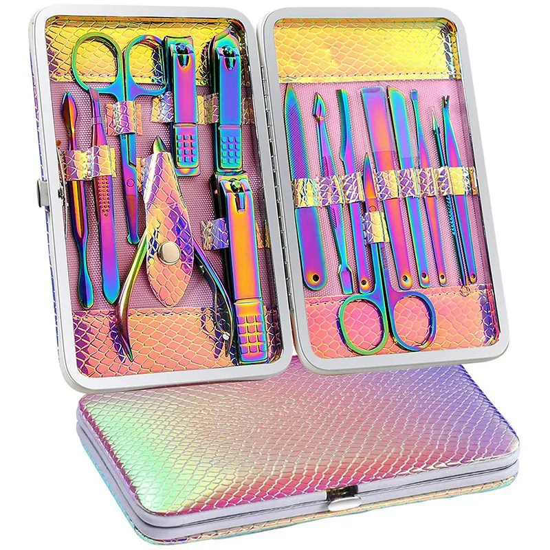

Manicure Set for Women 16 Pcs Rainbow Manicure Kits, Professional Nail Clippers Kit Tools for Women Girls, Grooming Kit