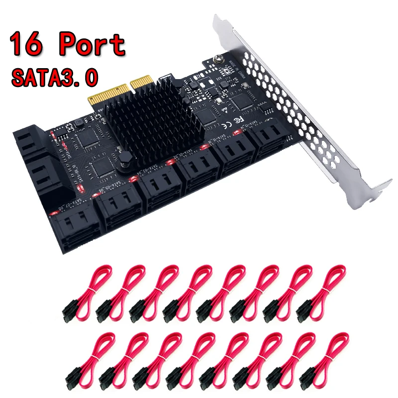 PCIE SATA Card 16 Ports 6Gb SATA 3.0 PCIe Card, PCIe To SATA Controller Expansion Card, X4 PCI Slots Support 16 SATA 3.0 Devices