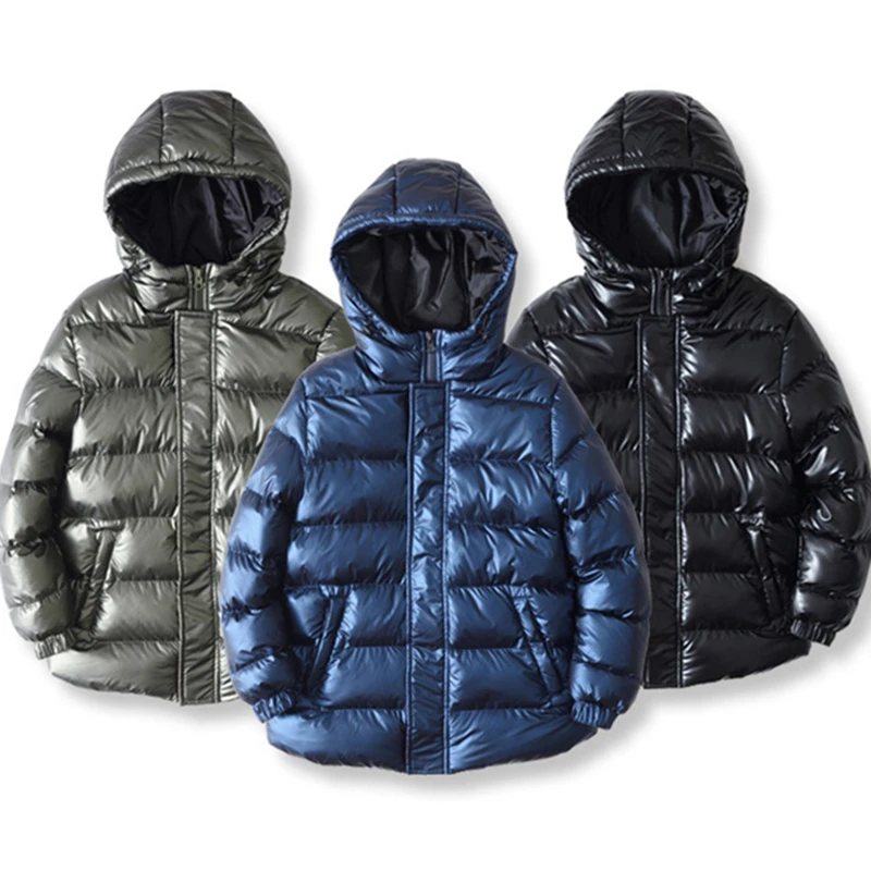 

New Big Boys Winter Coat Parka Cotton-wadded Waterproof Jacket Kids Bronzing Hooded Warm Down Jackets Teens Thicken Outerwear