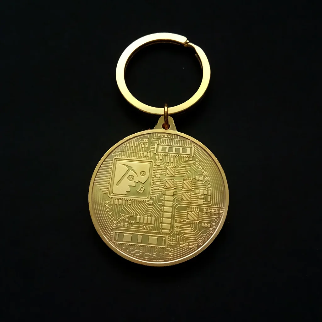 

Gold Plated Bitcoin Coin Keychain Collectible Coin Art Collection Gift Physical Metal Antique Imitation Home Decor Silver Copper