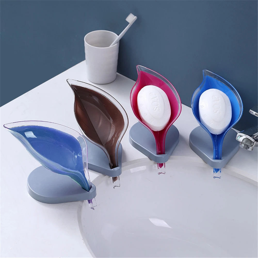 

Leaf Shape Soap Holder With Suction Cup Non-Slip Soap Dish Bathroom Storage Kitchen Dish Brush Rack Tray Case Bathroom Supplies