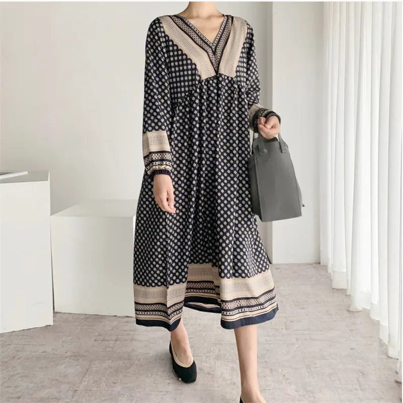 Женские свободные платья HziriP повседневные длинные в стиле ретро с цветочным