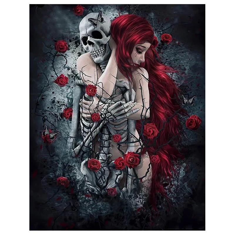 Алмазная вышивка с черепом девушкой Хэллоуин ручная работа полная вырезка