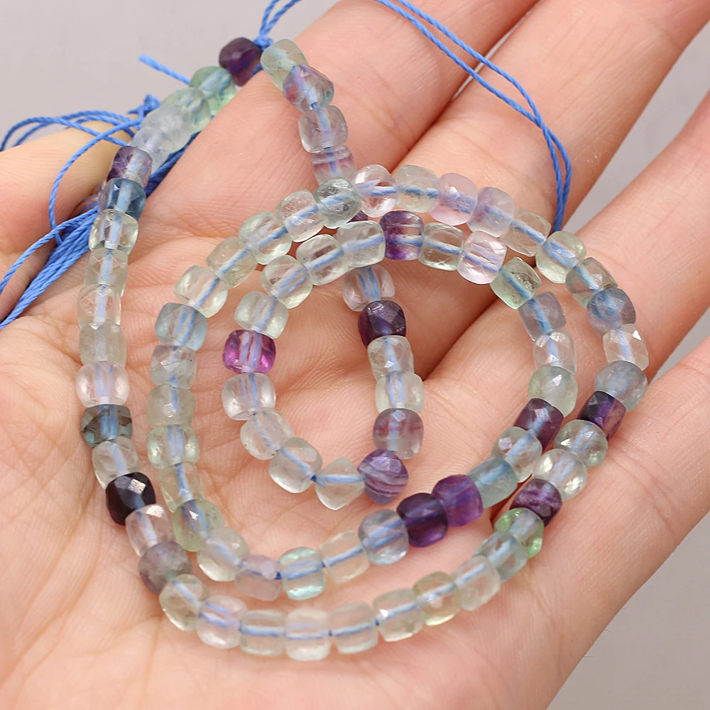 

New Beaded Natural Semi-Precious Stones Faceted Irregular Square Fluorite Beads for Jewelry Making DIY Bracelet Women Gift 4x4mm