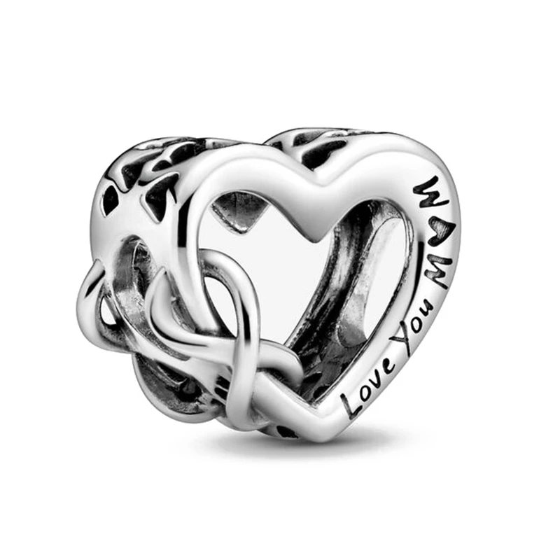 

BOFUER Love You Mom Charm Love Bead Fit 925 Sterling Silver Heart Original Pandora Bracelet DIY Jewelry For Women 024B