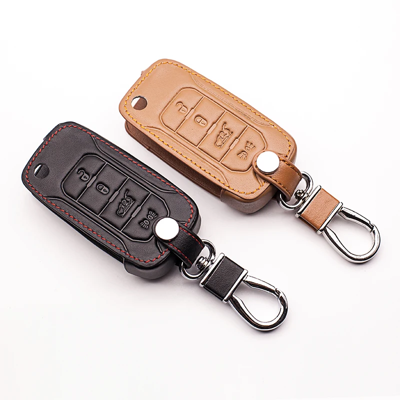 

Автомобильный Стайлинг Высокое качество кожаный чехол защитный чехол для ключа чехол крышка брелок для ключей для Jeep мятеж 2016 4 ключа автом...