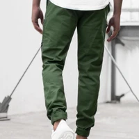 men cargo pants solid color patchwork casual multi pockets young ankle banded male trousers for daily wear