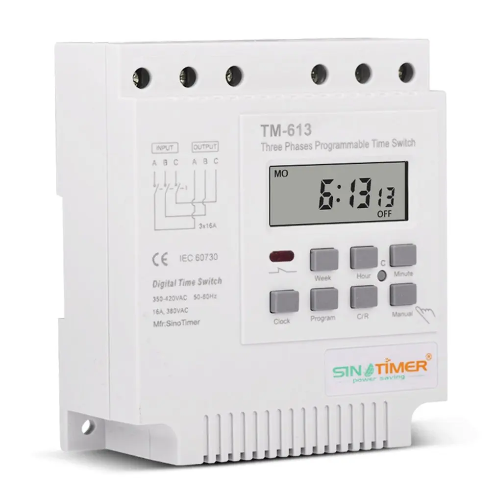 Трехфазный программируемый таймер SINOTIMER TM613 380 В с подсветкой цифровой на 7-24 часа |