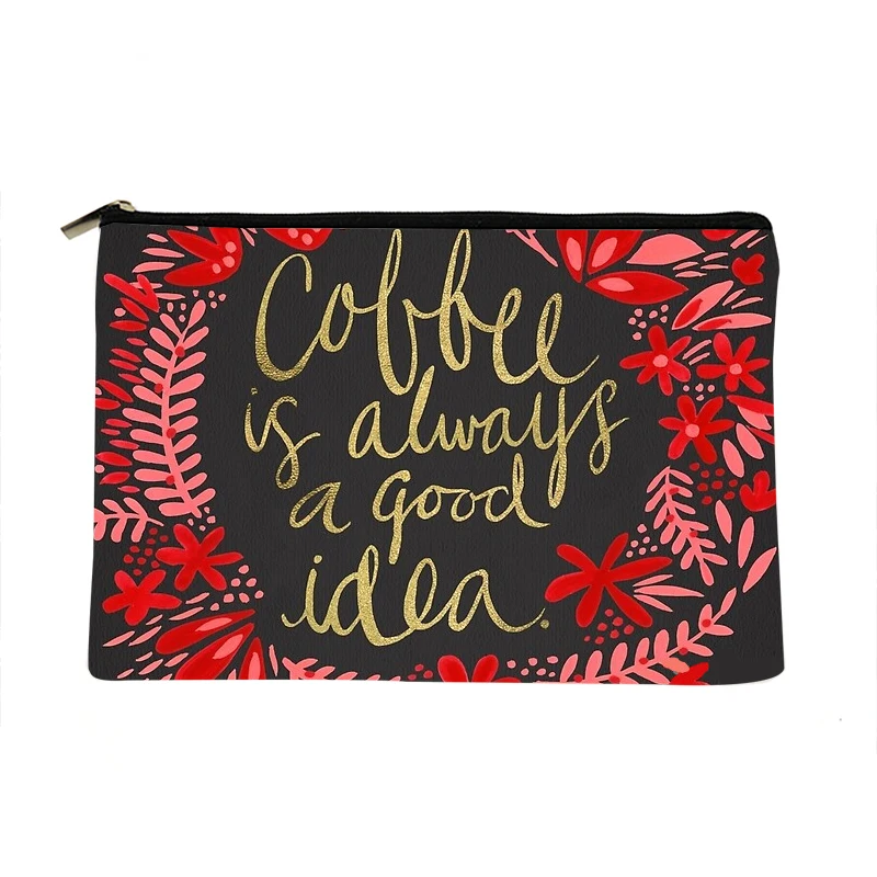

Women Coffee on Charcoal Printed Make up bag Fashion Women Cosmetics Organizer Bag for Travel Colorful Storage Bag for Lady Bag