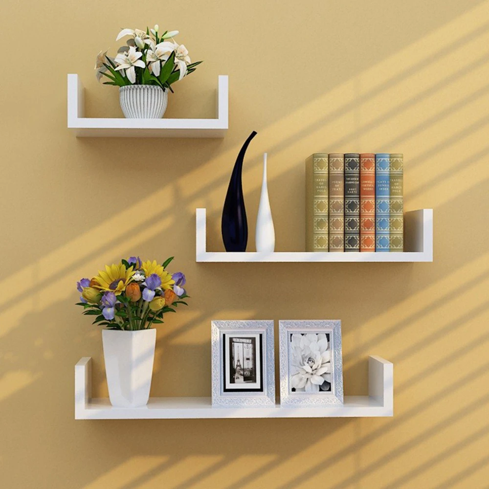 

U-Shaped Wall Shelves 3pcs/set Wall Mounted Floating Hanging Book Shelves Storage Racks Bookcases for Wall Bedroom Living Room