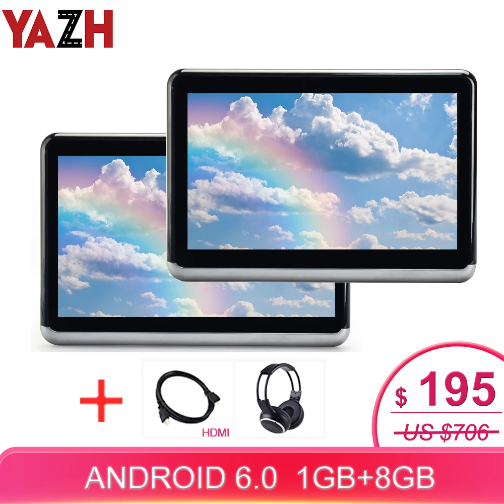 Автомобильный монитор для подголовника YAZH Android 6 0 с 10 1 дюймовым IPS дисплеем 1366*768