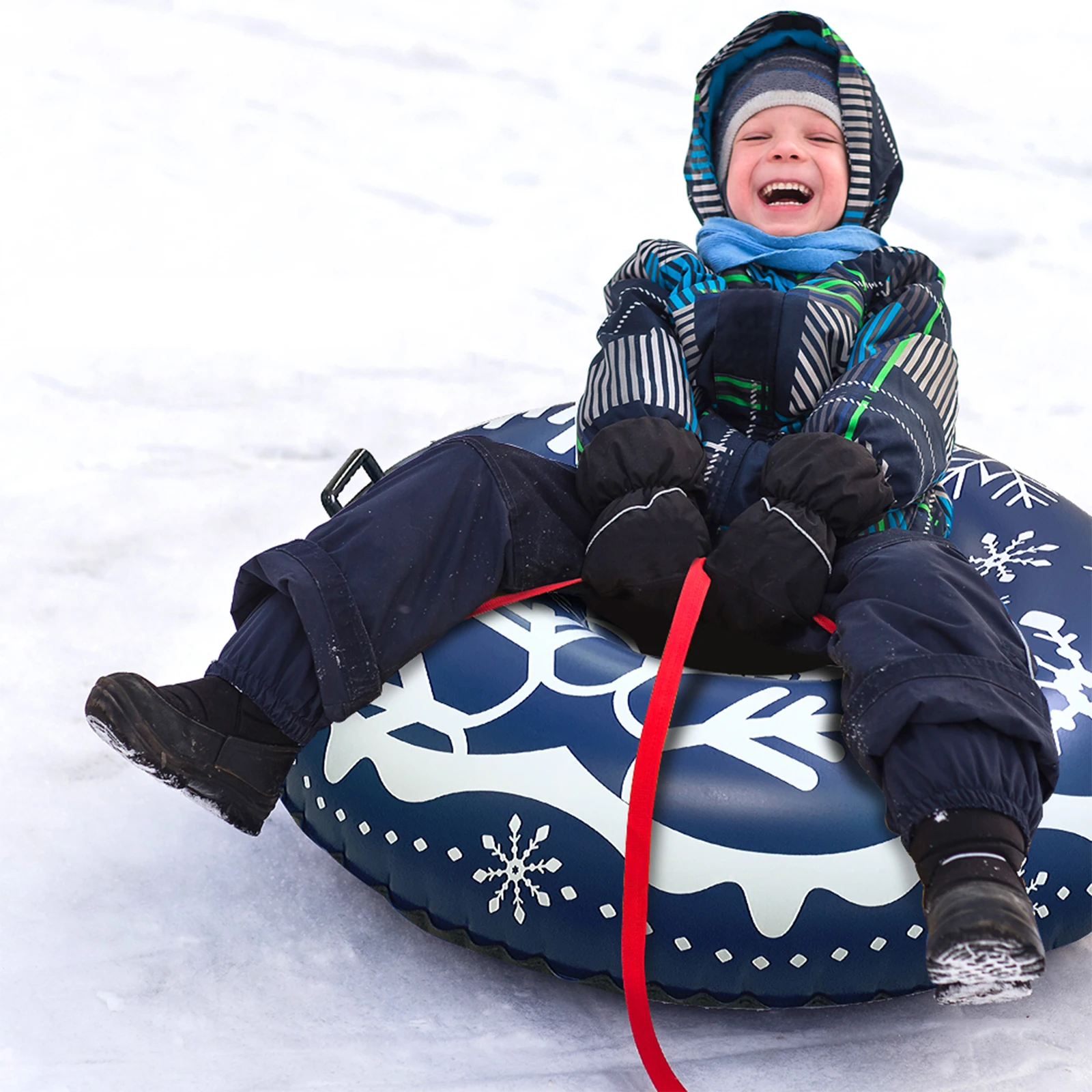 

Winter Inflatable Ski Ring, Outdoor Sports Toy Snowflake Printed Single Ski Ring for Adults Children