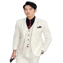 2022 moda roupas para homem branco lapela peaked único botão 3 peças bonito estilo britânico fino ajuste formal wear (3)