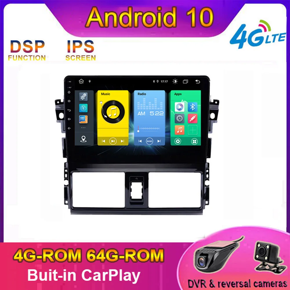 

CARPLAY Android 10,0 автомобильный радиоприемник, мультимедийный стерео плеер с GPS-навигацией для Toyota Vios 2013-2016 без DVD
