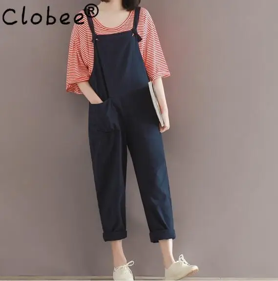 Ретро плюс размер женские комбинезоны брюки синий хлопок белье ретро 2020 женский