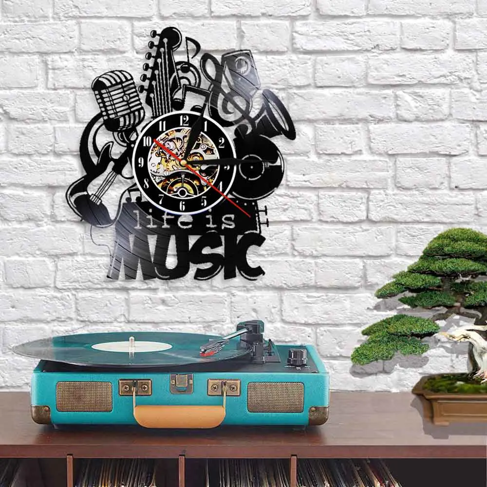 Life Is Music винтажные настенные часы с виниловой пластинкой античные музыкальные часы 3D часы Современный дизайн домашние часы отличная идея подарка