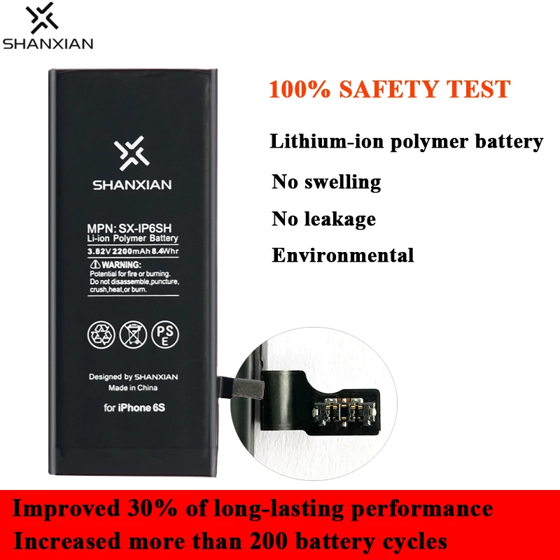 SHANXIAN аккумулятор премиум класса для iPhone 6 6S SE 7 8 с увеличенной емкостью, литиевый внутренний сменный аккумулятор 2200 мАч, бесплатный инструмент