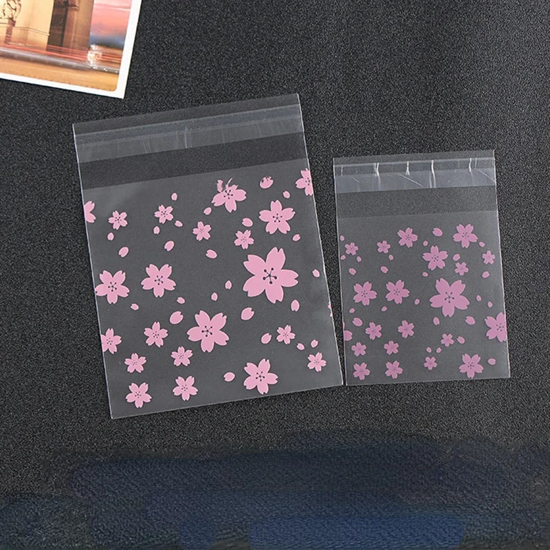 

Frosted translucent self sealing flat pocket Pink Cherry Blossom self-adhesive bag cookie cake dry bag happy candy Bag Jewelry