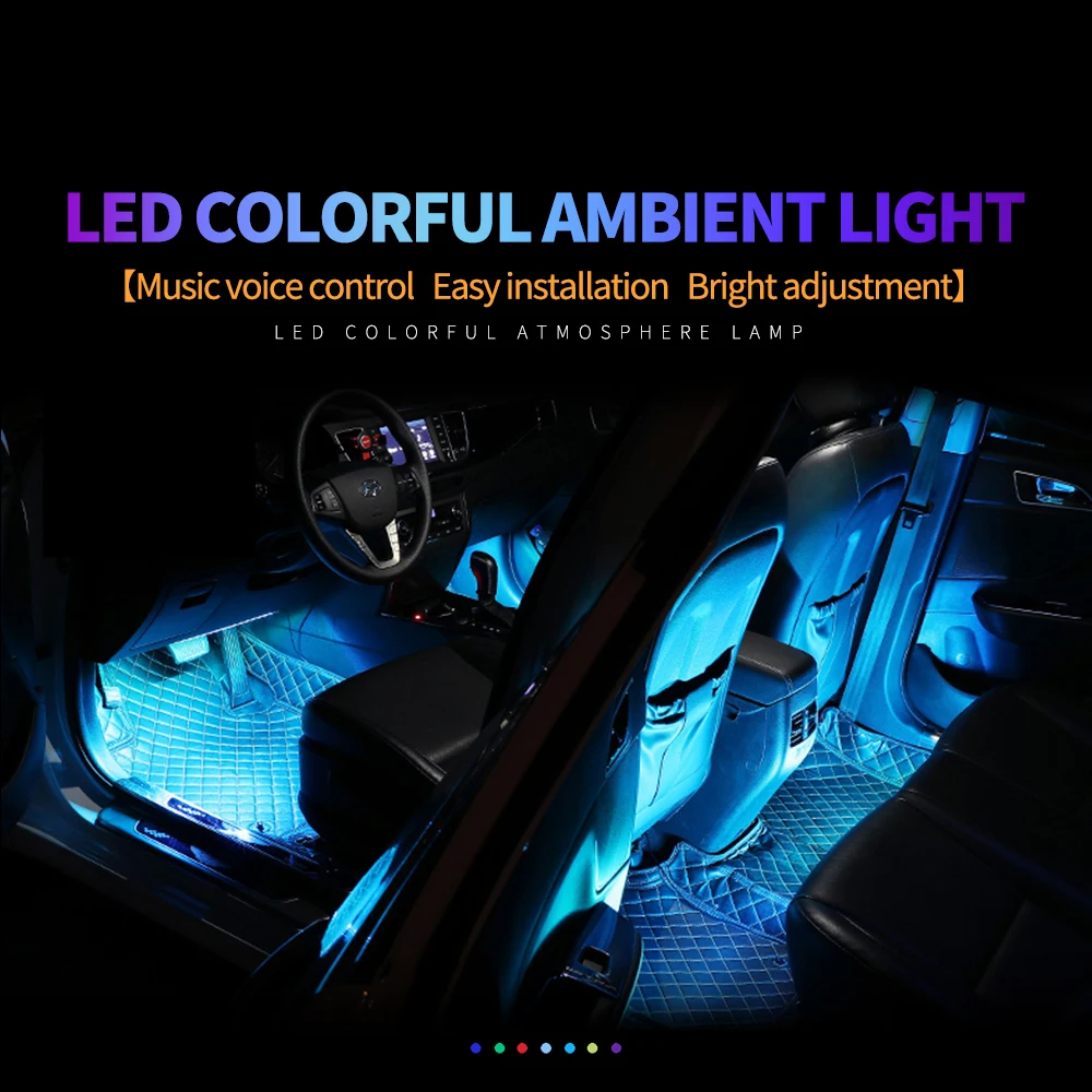 

48 LED Car Foot Ambient Light Music Control Multiple Modes Auto Interior Decorative Lamp Bulb With USB Wireless Remote