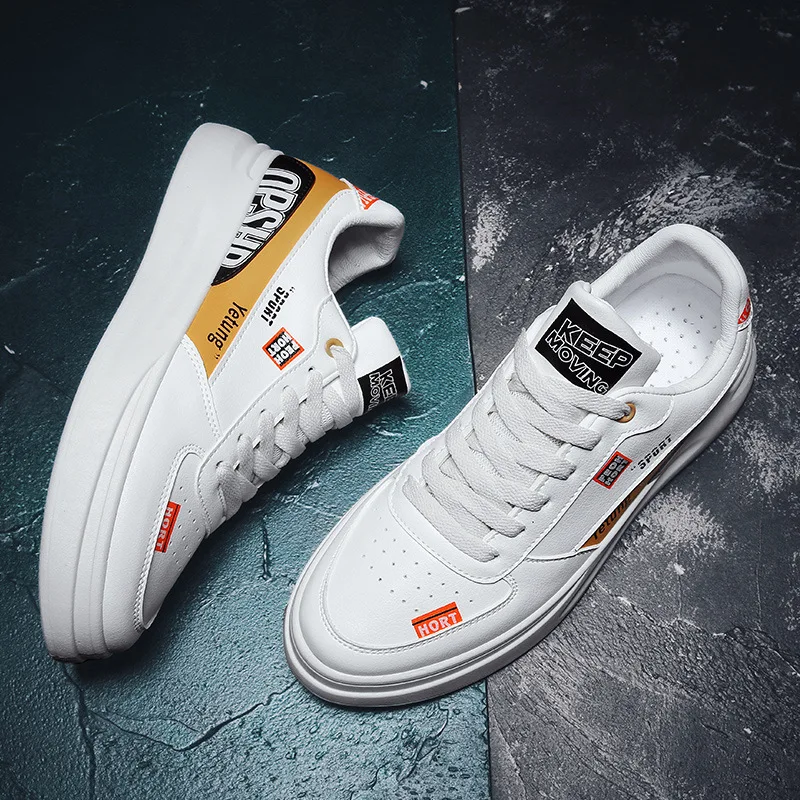 Повседневные белые кроссовки для мужчин Новинка 2019 года сезон осень кожаная