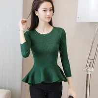 long sleeve spring autumn sweaters women o neck ruffles slim vintage pullovers knitted sweaters knit pull femme sweter mujer