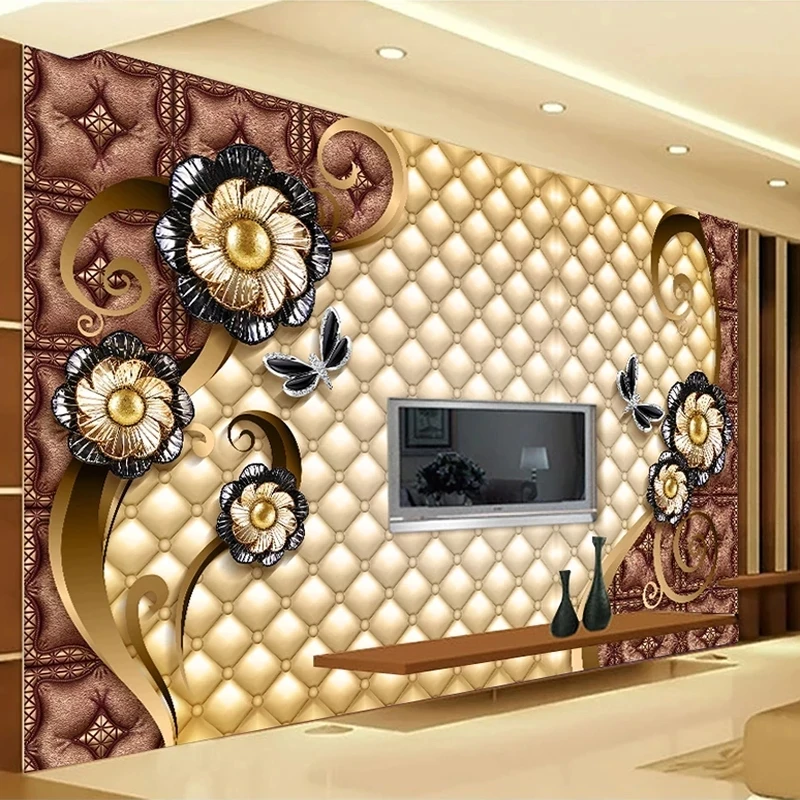 

Custom Photo Mural Luxury Black Jewelry Flowers Soft Bag TV Background Wall Painting Living Room Bedroom 3D Embossed Wallpaper