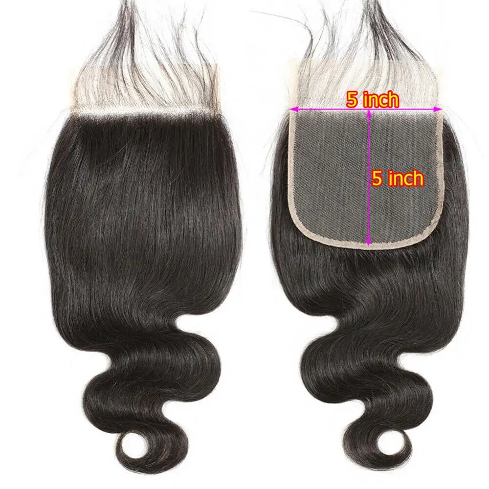 

5X5 HD Swiss Lace Closure Brazilian Body Wave Human Hair Closure With Baby Hair Pre-Plucked Virgin Hair Natural Color