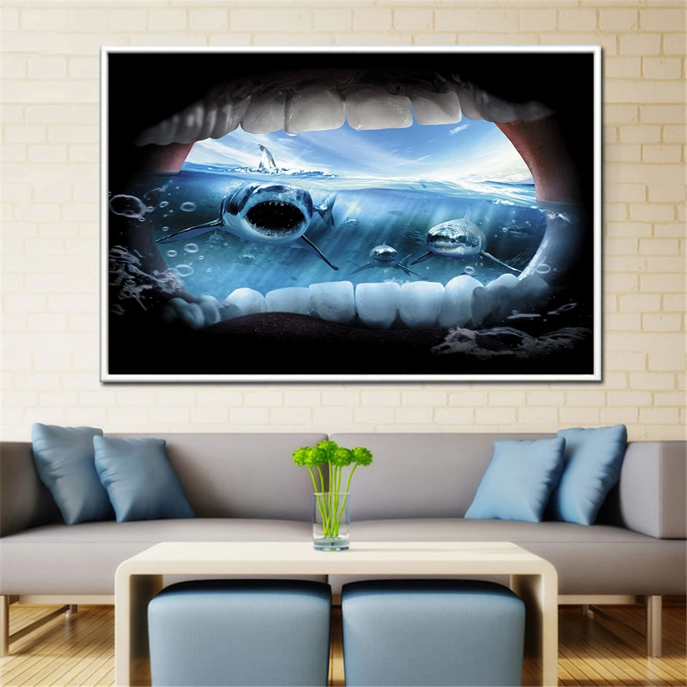 Настенное художественное украшение с юмором мультяшными морскими акулами
