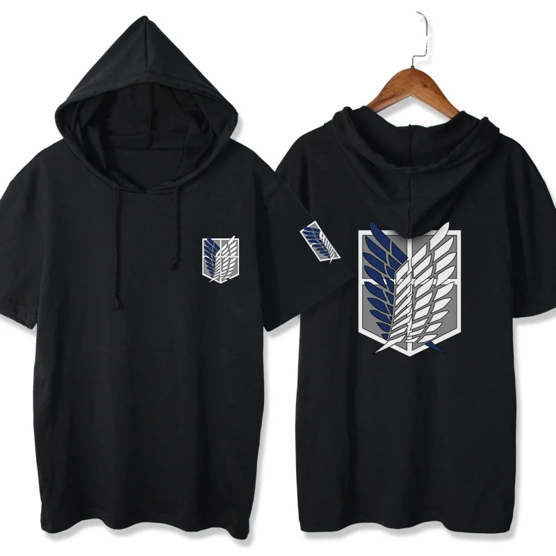 

Attack on Titans Short Sleeve Hooded T-shirt Casual Summer Women Men's Clothing Shingeki no Kyojin Cosplay T Shirts cotton Tees