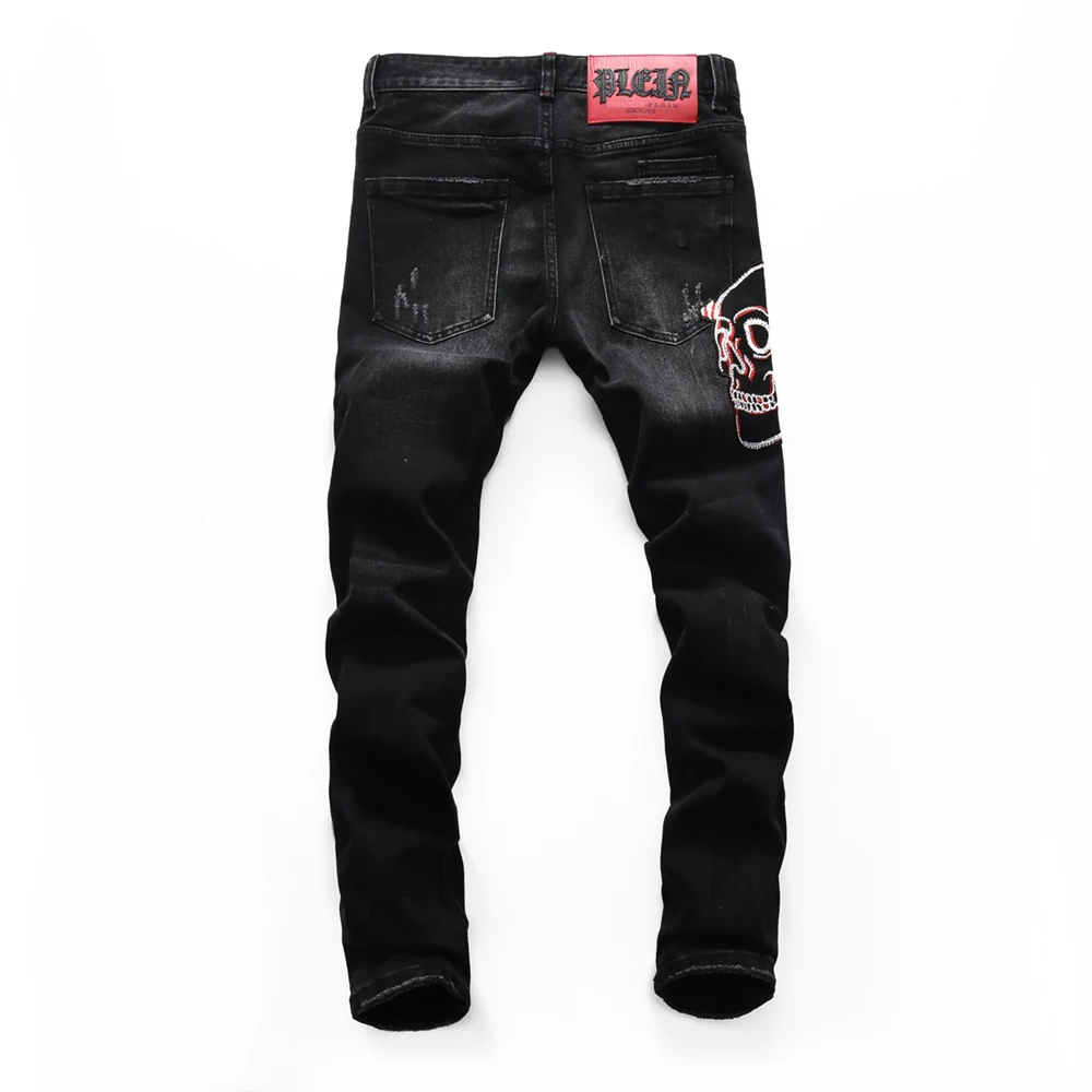 

Top Clothes Punk Style Plein Brand Men Black Jeans Mens Slim Denim Trousers Plein Skulls Jeans Straight Stretch Jeans Pants Men