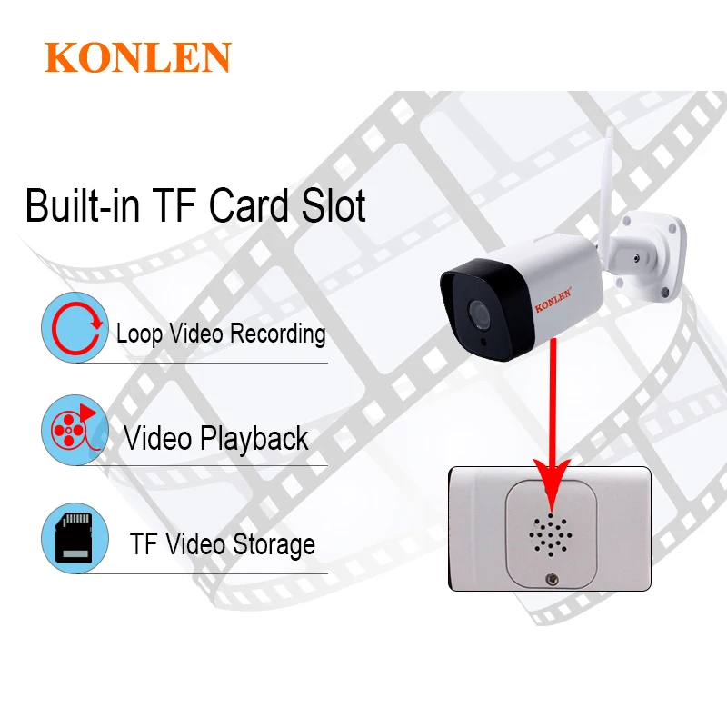 Умная IP камера KONLEN Wi Fi Tuya 1080P HD 2 МП Onvif Наружная цилиндрическая беспроводная