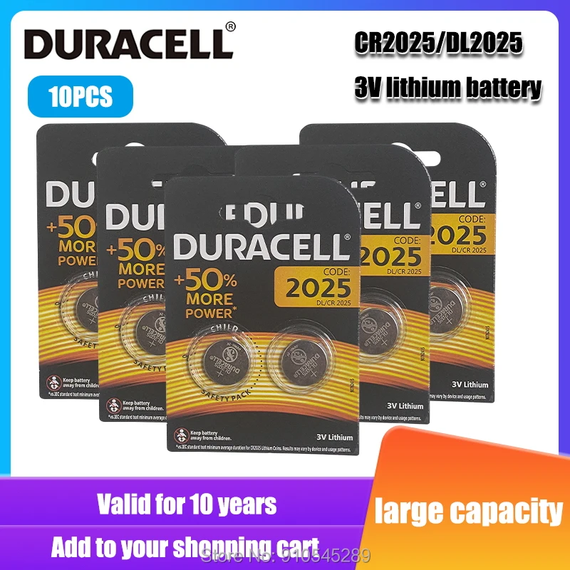 10 шт. Литиевые Батарейки Duracell CR2025 DL2025 DLCR 2025 3 в для часов игрушек калькуляторов