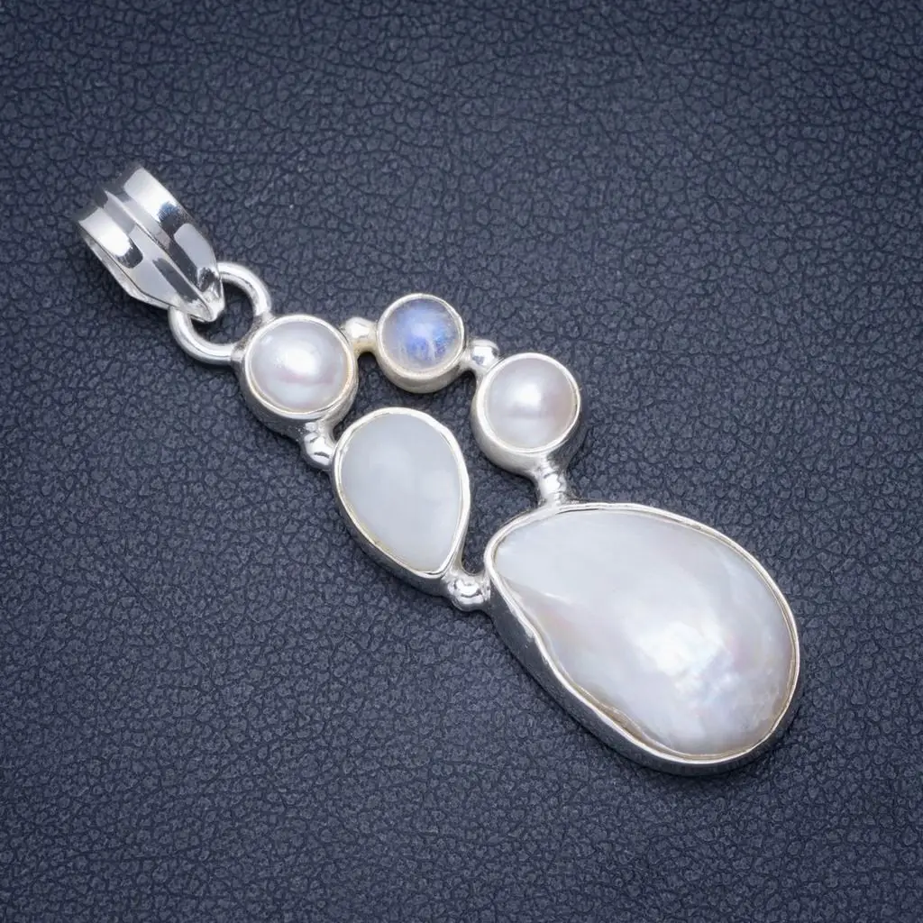 Натуральный речной жемчуг кошачий глаз и Радужный Лунный Камень ручной работы 925