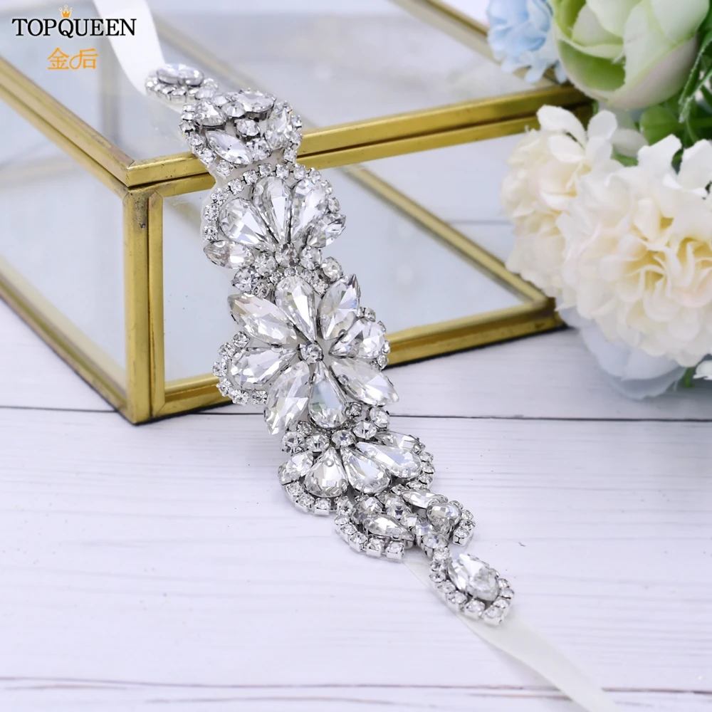 Роскошные бриллиантовые Свадебные ремни TOPQUEEN S464 серебряные стразы с