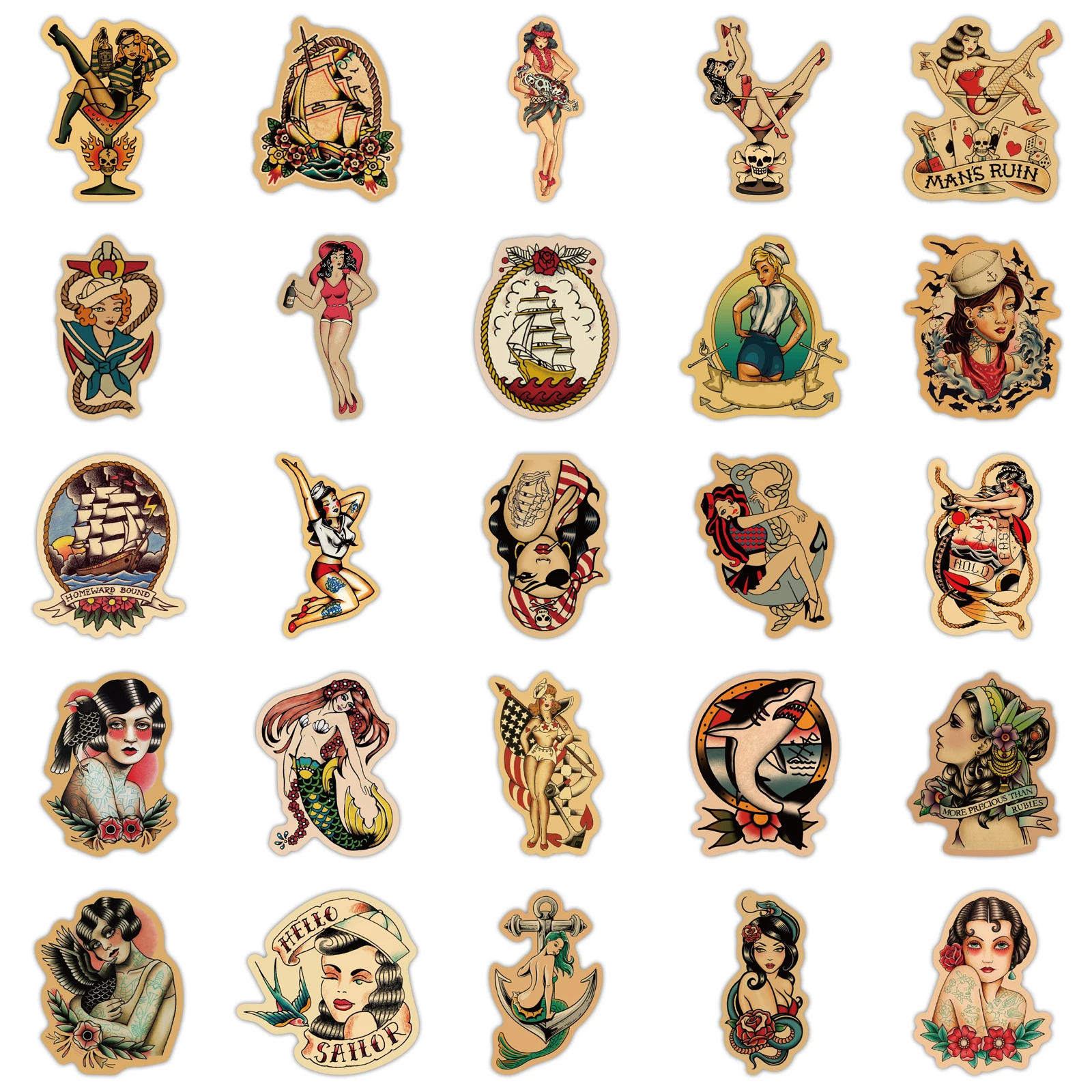 Наклейки в стиле ретро со старыми татуировками для школы 25/50 шт. наклейки-тележки