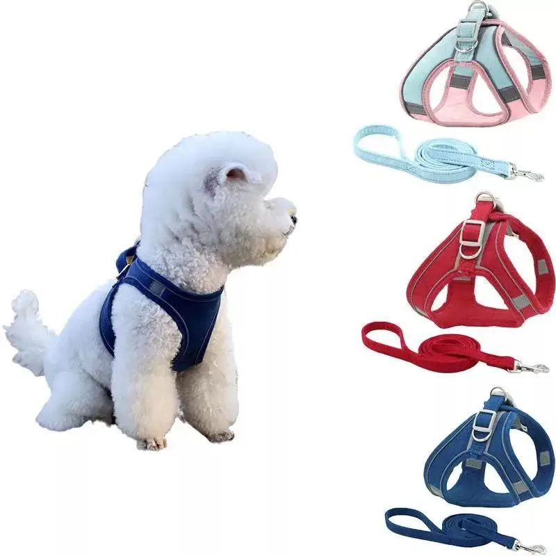 

Suede Pet Chest Strap with Reflective, Breathable and Anti Breaking Off Adjustable Cat Rope Universal Dog Vest Traction Rope